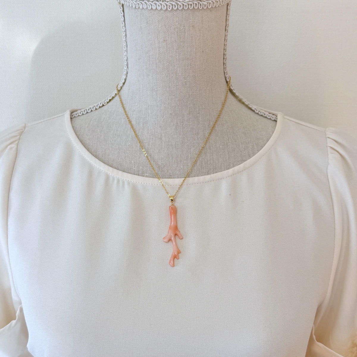 Coral Branch Pendant: Natural Pink Deep Sea Coral, Gold-Plated Silver Bail | 52mm, Jewelry, Unique Organic Design