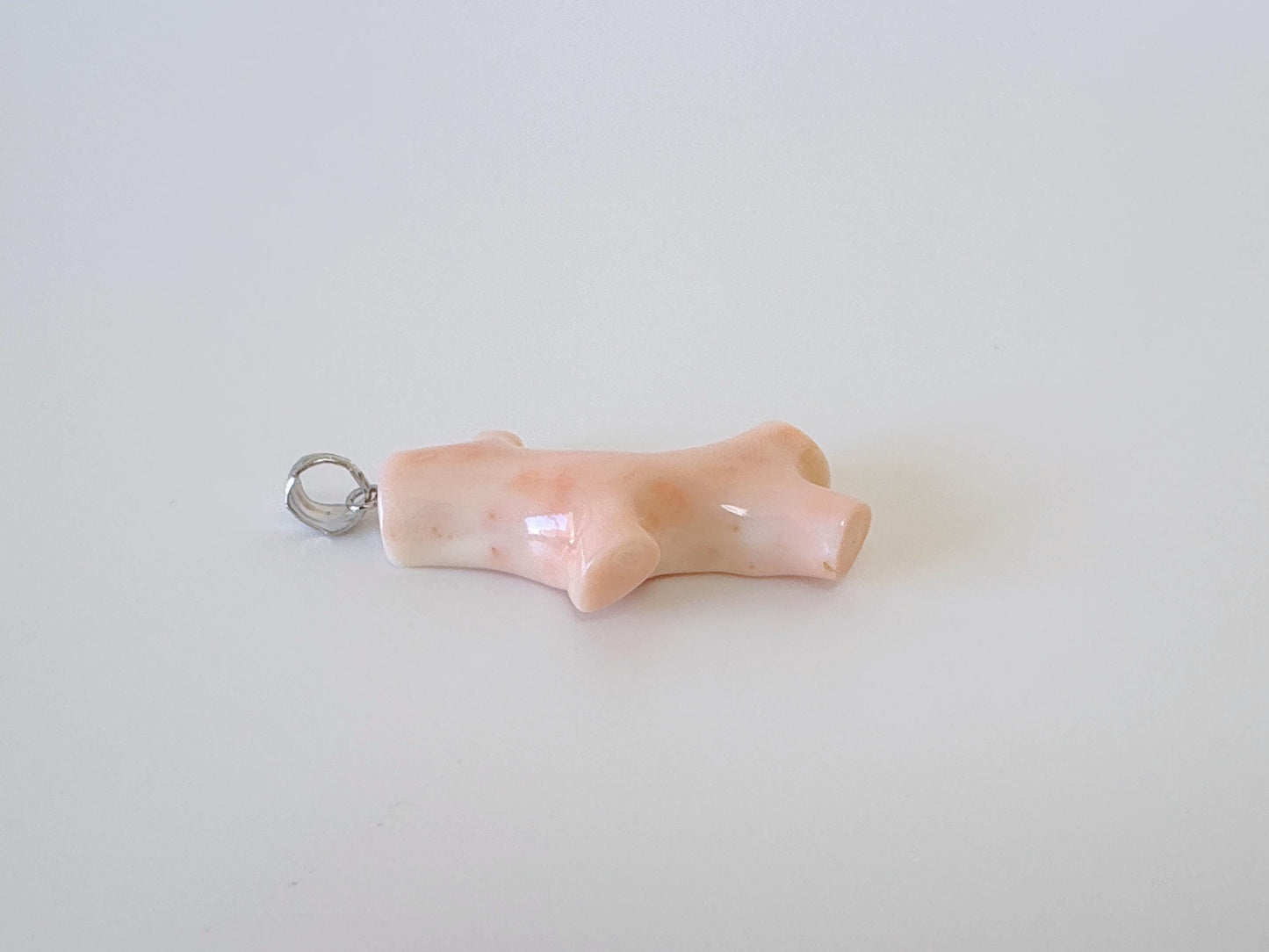 Natural Deep Sea Coral Branch Pendant, 35mm, Natural Pink Angelskin color coral branch pendant, Silver (Rhodium-Plated) bail