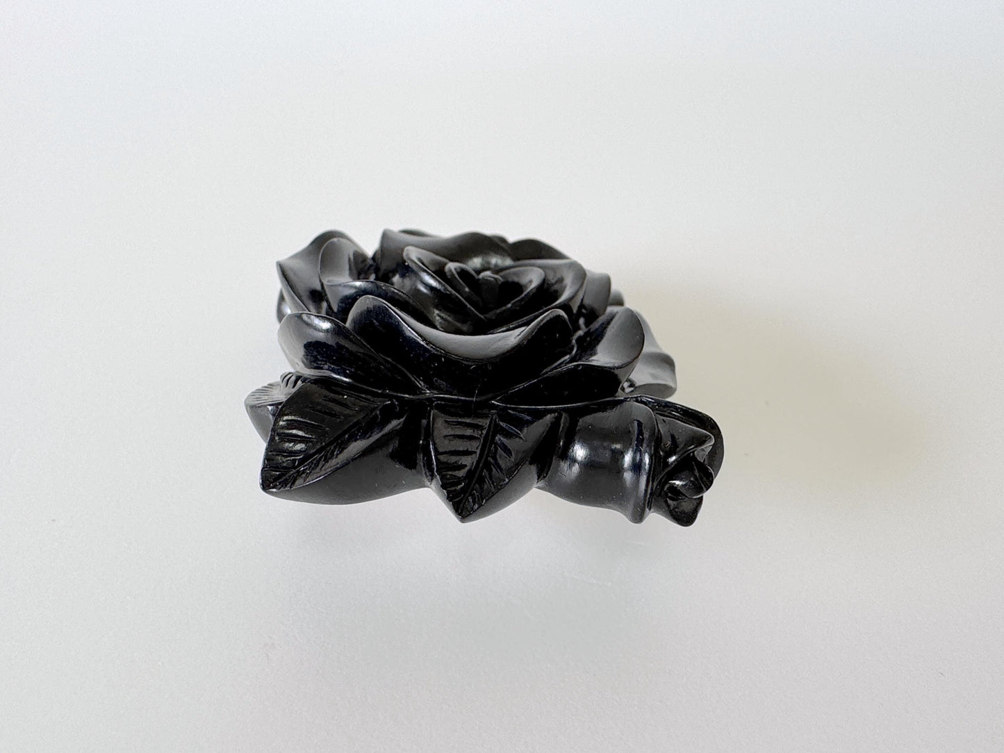 Jet Rose Carving Pendant/Brooch, 42x35mm, Silver, Unused vintage