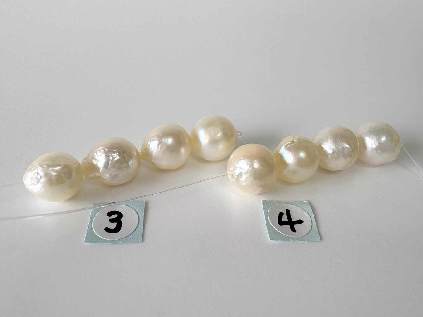 Japanese Cream White Akoya Pearl Beads, 9.5-9.9mm, Mini Strand, Short Strand, 4 Pieces, Genuine Akoya Pearl, Cultured in Sea Water