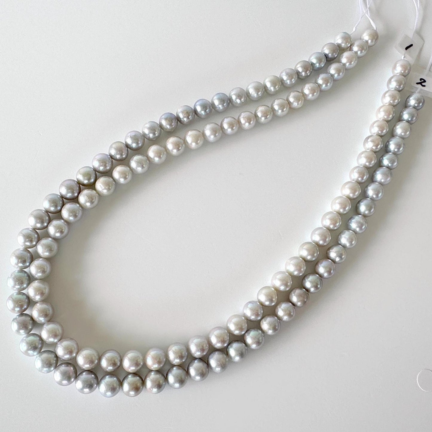 7.5-8mm Japanese Akoya Pearl Beads, Blue/Silver color pearl (Cobalt treated), Genuine Salt water Akoya Pearl, Full Strand, 40cm , 15.7"