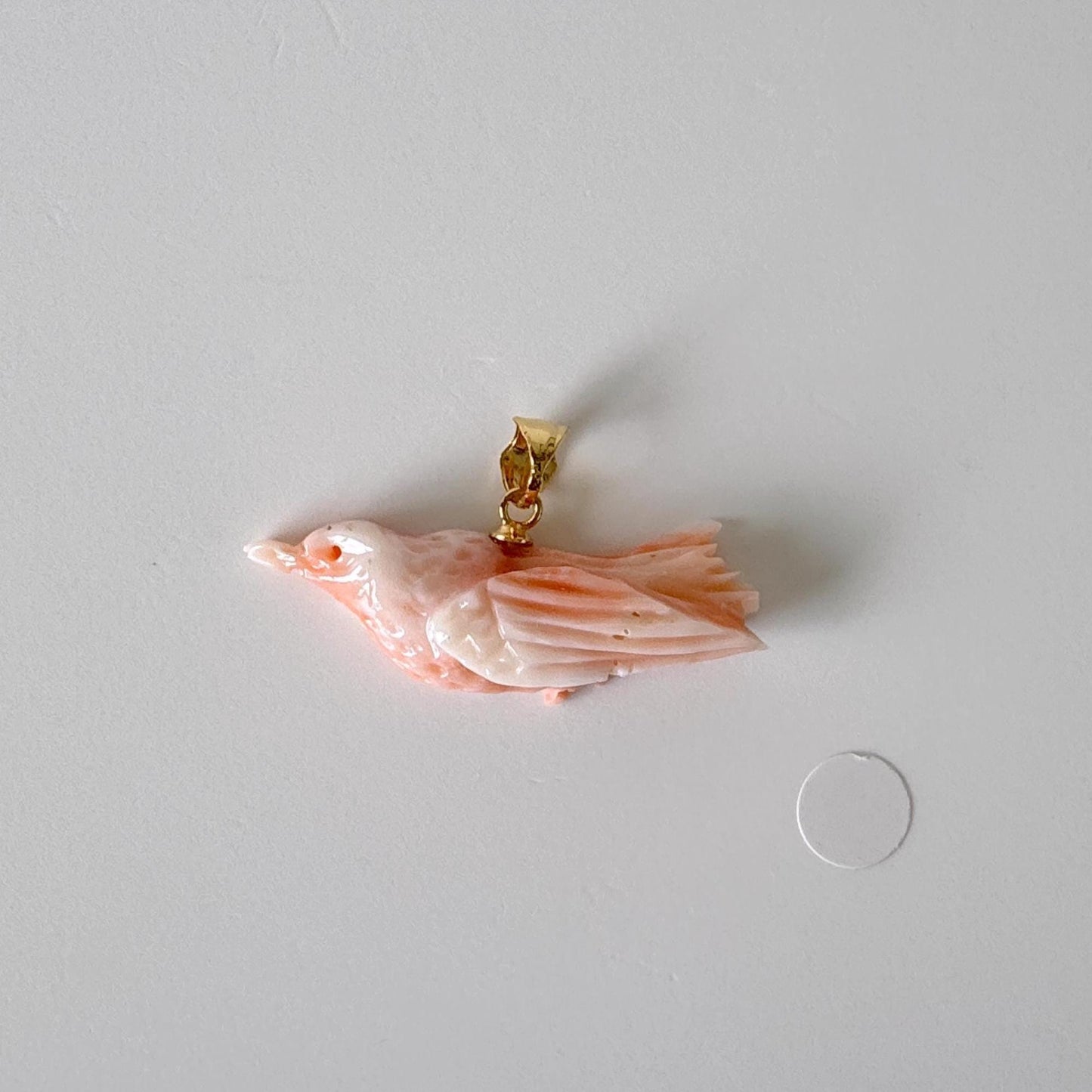 Natural Deep Sea Coral Bird Carving Pendant, Natural Pink Color Coral, Silver (Gold-plated) Bail, Hand Carved