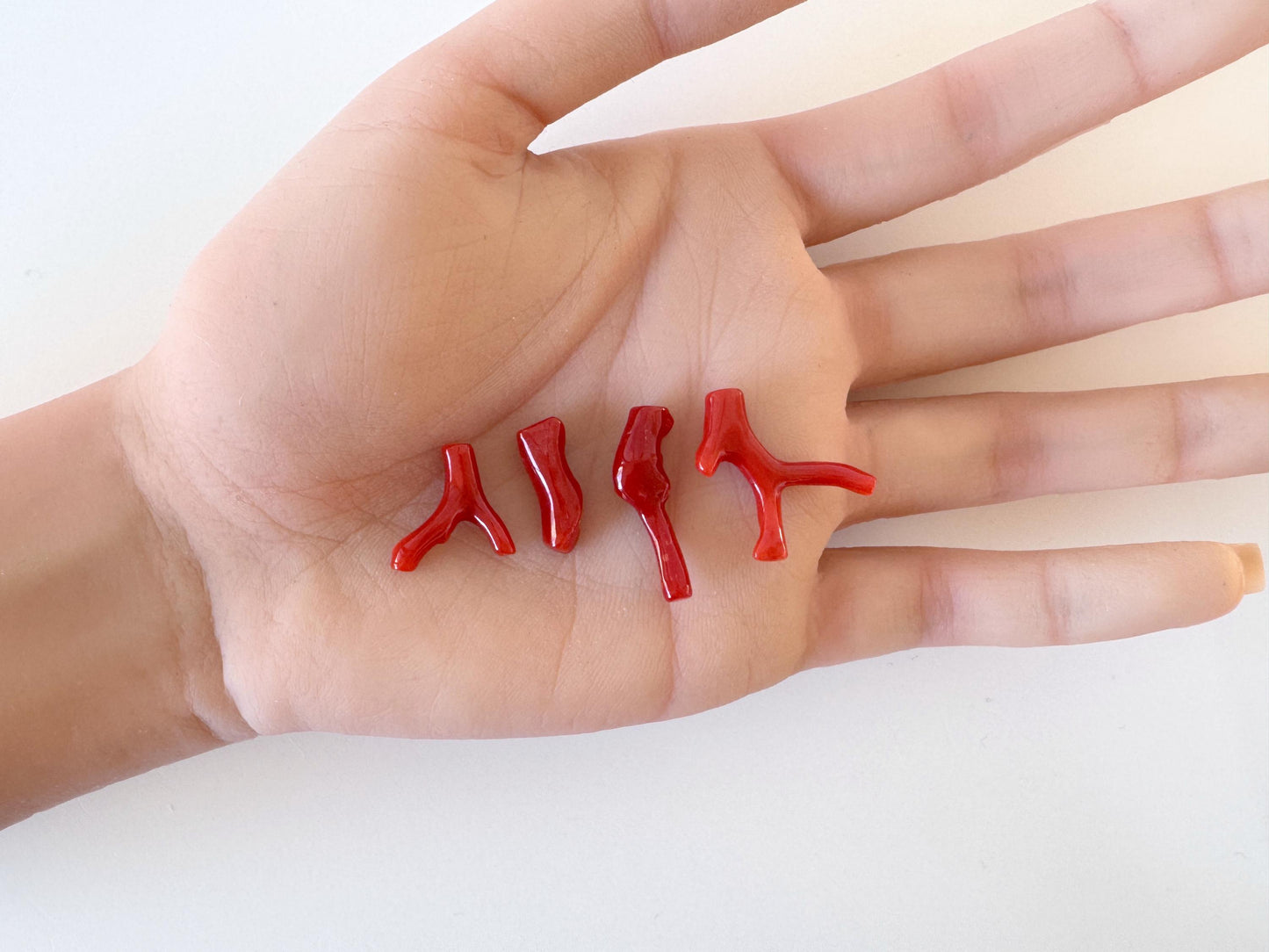 Red Coral Branch Set: Natural Aka Coral for Jewelry Making (16-24mm), Hole on Top (4 Pcs)