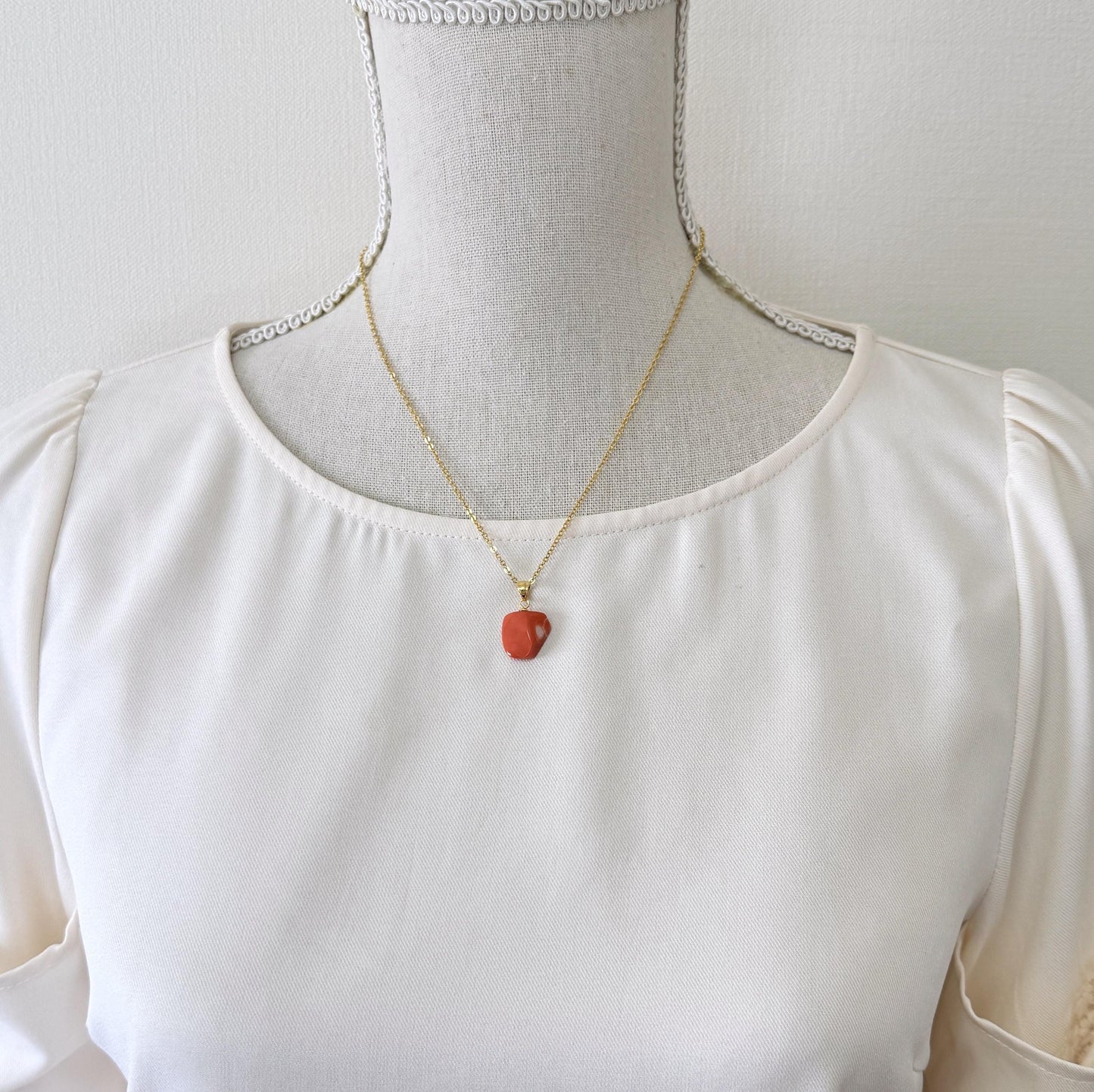 Orange Momo Coral Pendant - Natural Unique Shape Coral Jewelry - Gold-Plated Silver Bail, Genuine Material, 14x14mm