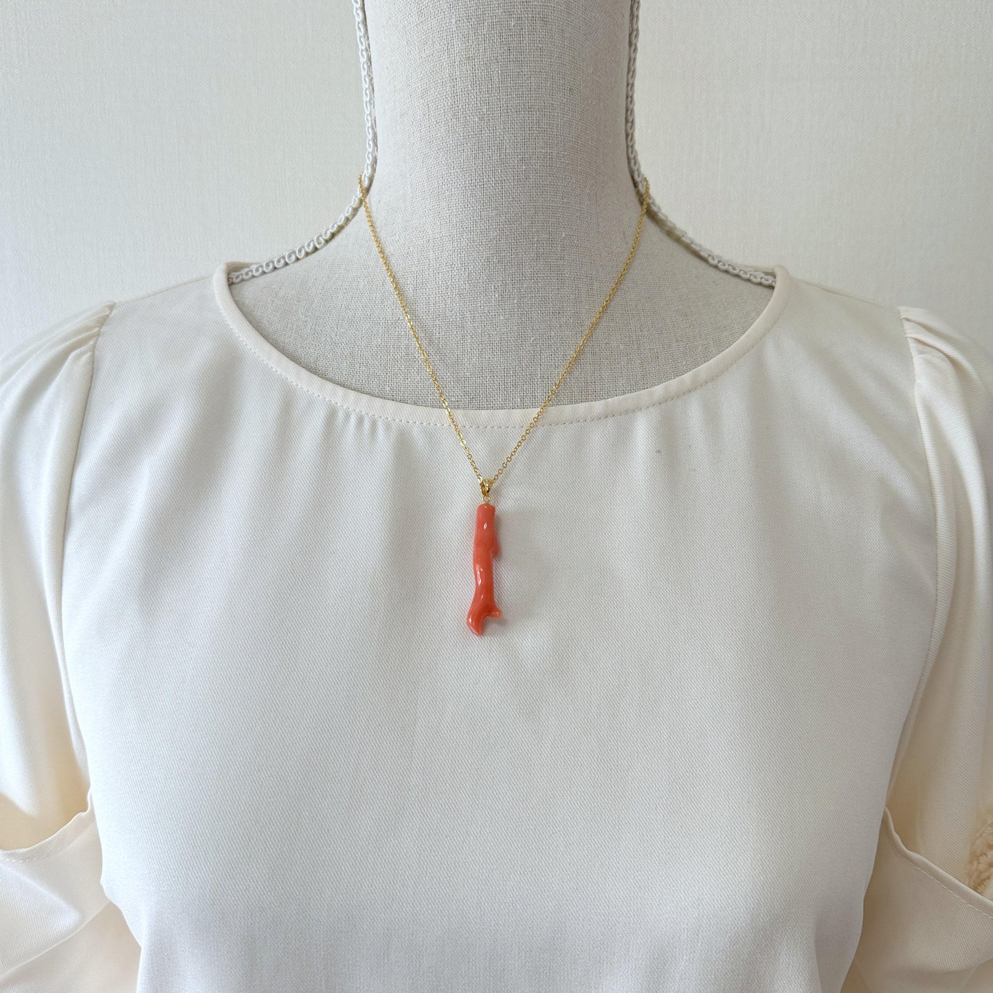 Natural Deep Sea Coral Branch Pendant, 40mm, Natural Orange/Pink color coral branch pendant, Silver (Gold-Plated) bail