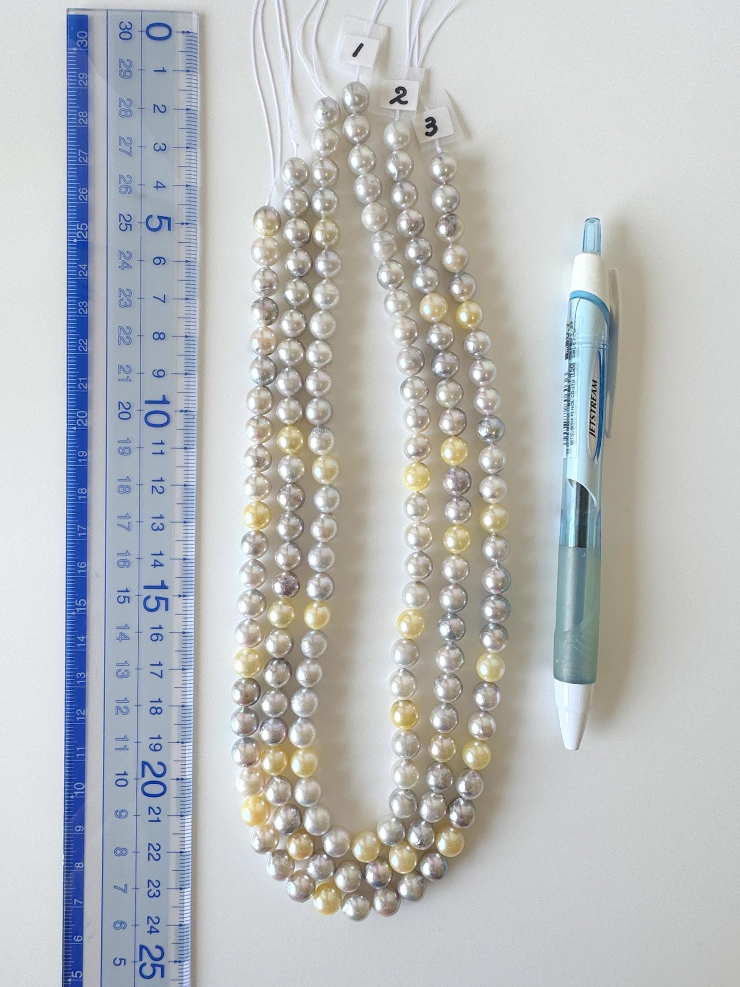 7.5-8mm Japanese Akoya Pearl Beads, Natural blue/silver/yellow/white color pearl, Genuine Salt water Akoya Pearl, Full Strand, 40cm , 15.7"