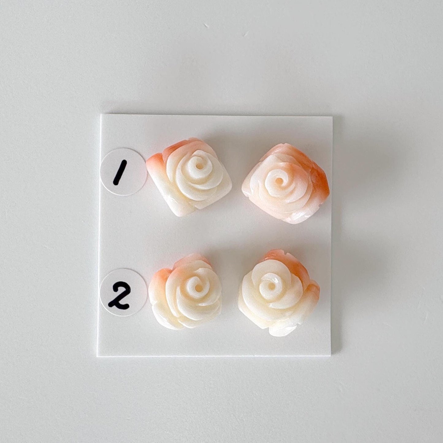 Natural Deep Sea Coral Rose Carvings 12-15mm, Pink/White Natural color, Price per pair, For Studs and Earrings, For Jewelry Making