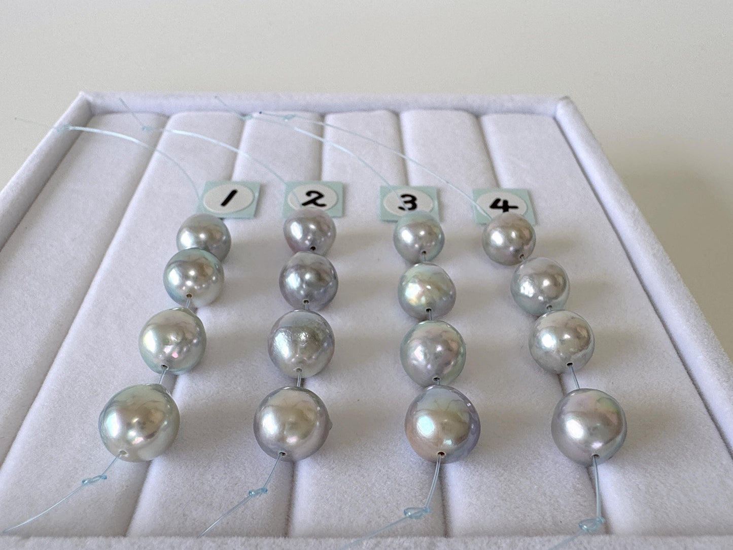 Japanese Natural blue/silver color Akoya Pearl Beads, 7.5-8mm, Mini Strand, Short Strand of 4 Pieces, Cultured in Sea Water
