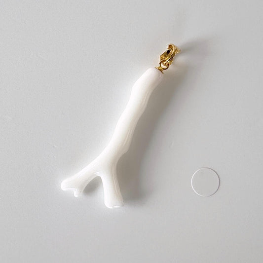 Natural Japanese White Coral Branch Pendant, 40mm, Natural White color genuine precious coral, Silver Bail (Gold-Plated)