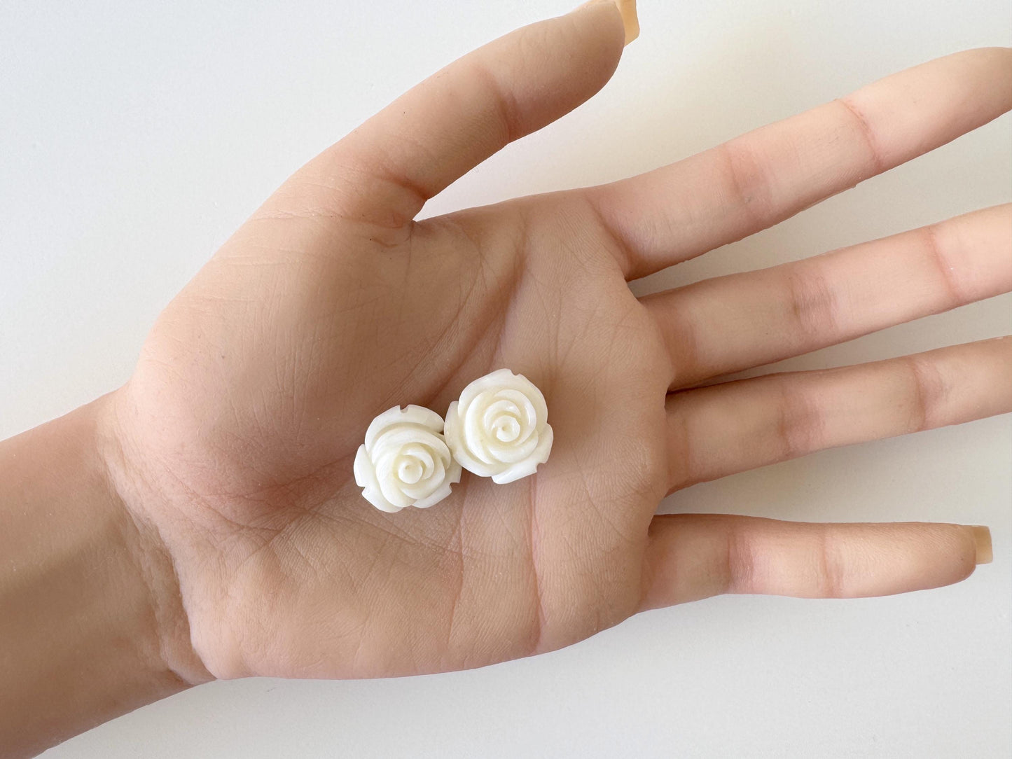 Natural White Coral Rose Loose Pair, 17mm, White Color Rose, Natural Color Coral Rose, Price per Pair, Genuine Precious Coral