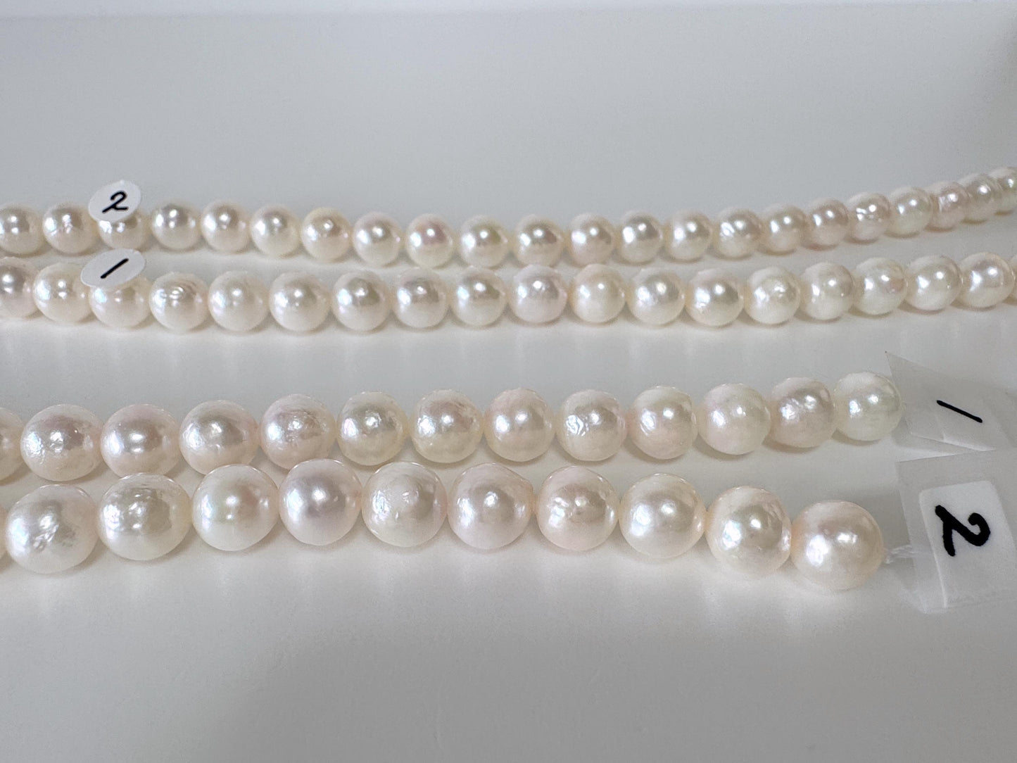 7.5-8mm Japanese White/Pink Akoya Pearl Beads, Genuine Akoya Pearl, Full Strand, 40cm , 15.7", Cultured Salt water pearl