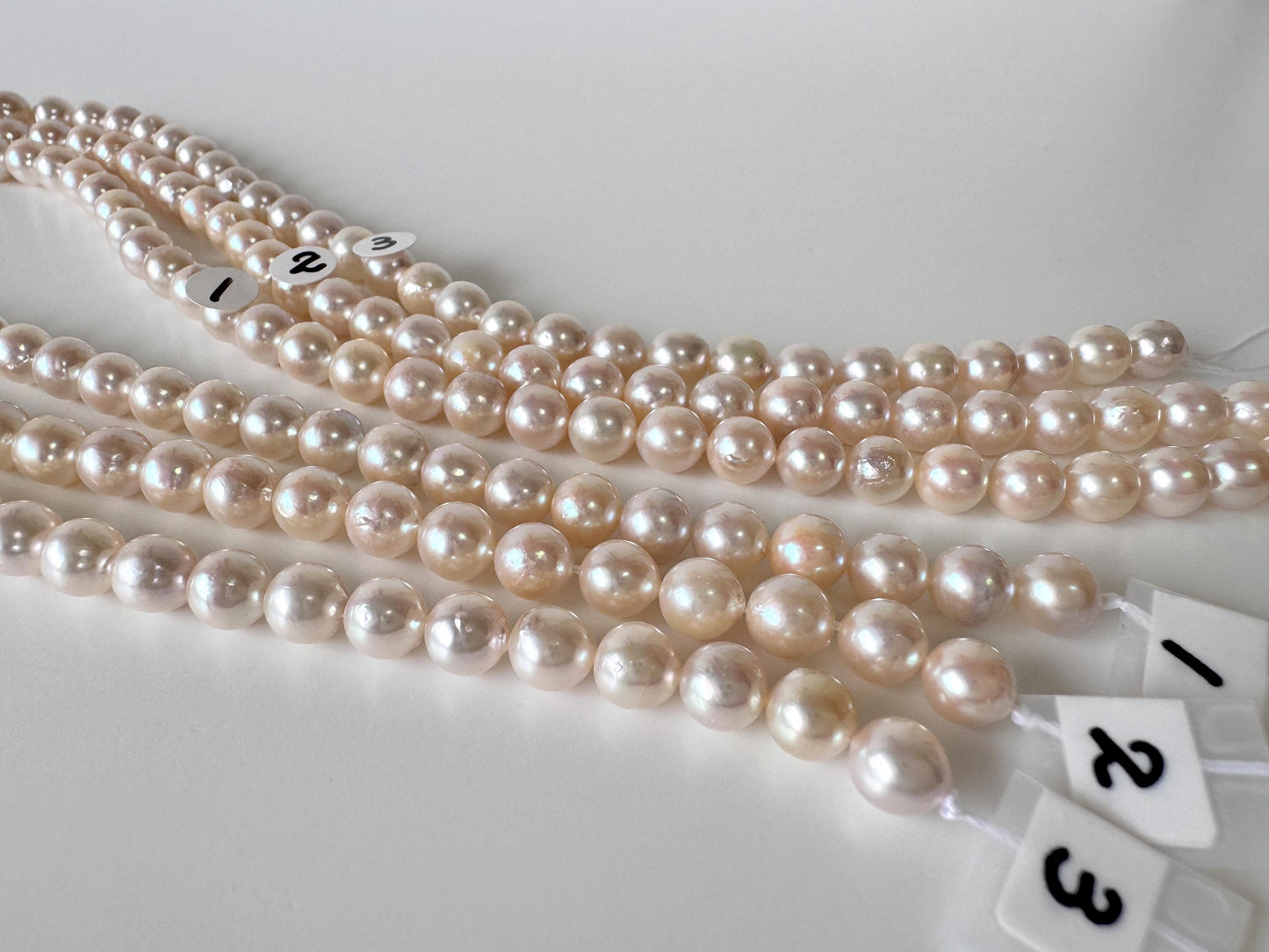 6.5-7mm Japanese White/Pink Akoya Pearl Beads, Genuine Akoya Pearl, Full Strand, 40cm , 15.7", Cultured Salt water pearl
