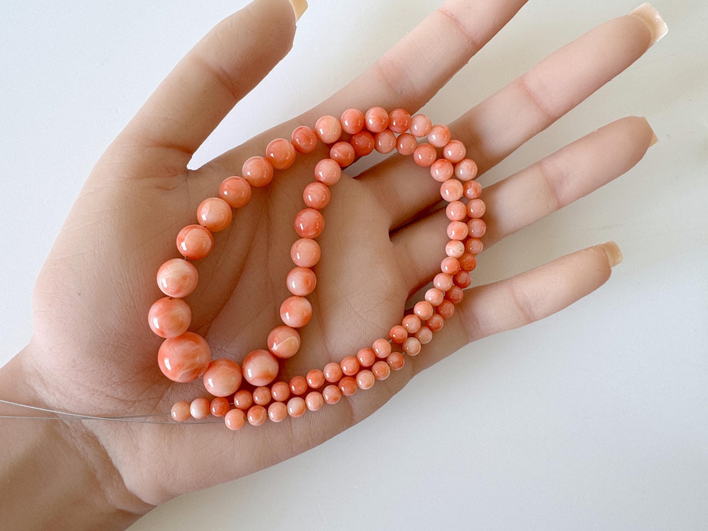 Natural Deep Sea Coral 4.5-11.4mm Round Beads Strand, Genuine Natural Pink / Orange Color, 41cm, 16in, For Jewelry Making