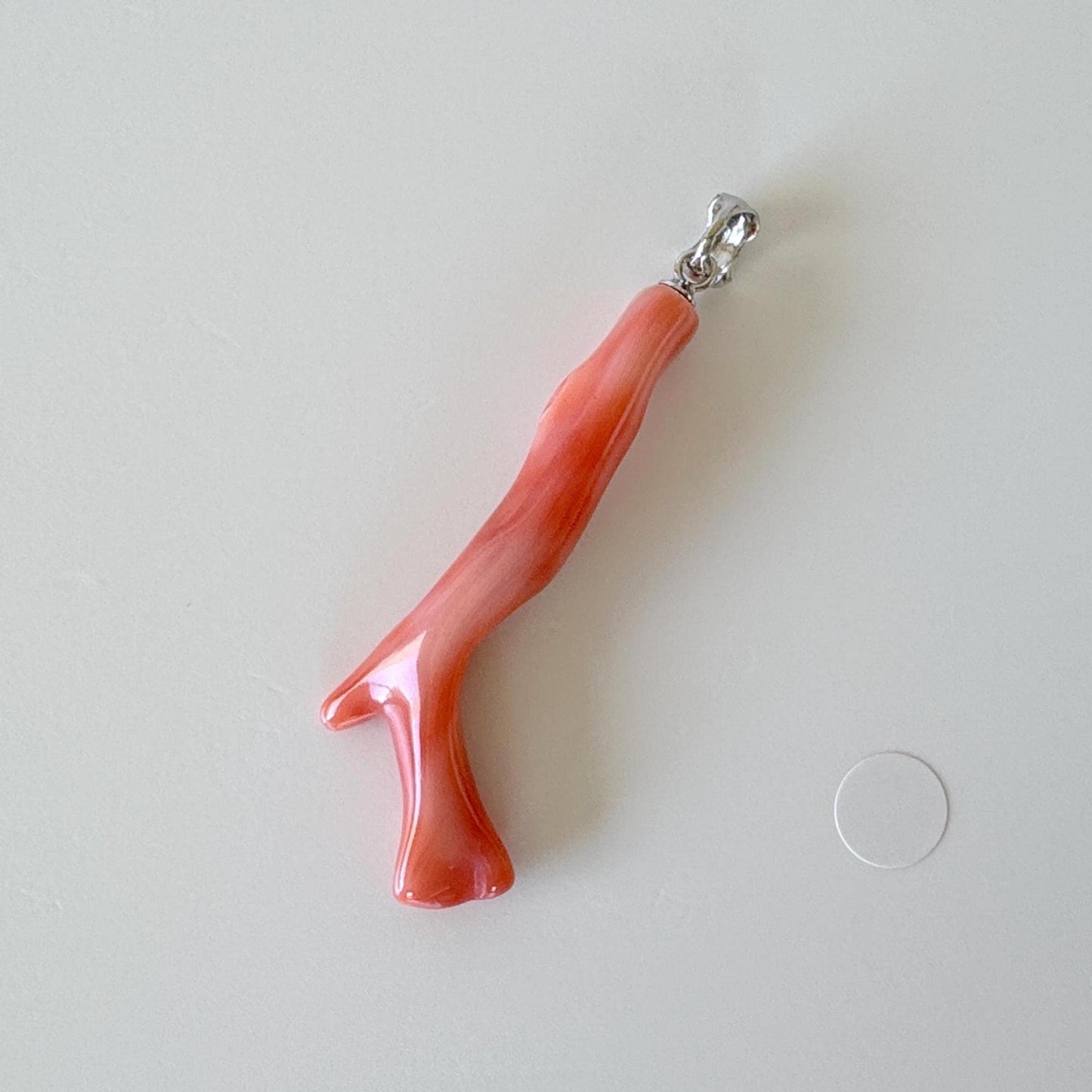 Natural Deep Sea Coral Branch Pendant, 45mm, Natural Orange/Pink color coral branch pendant, Silver (Rhodium-Plated) bail