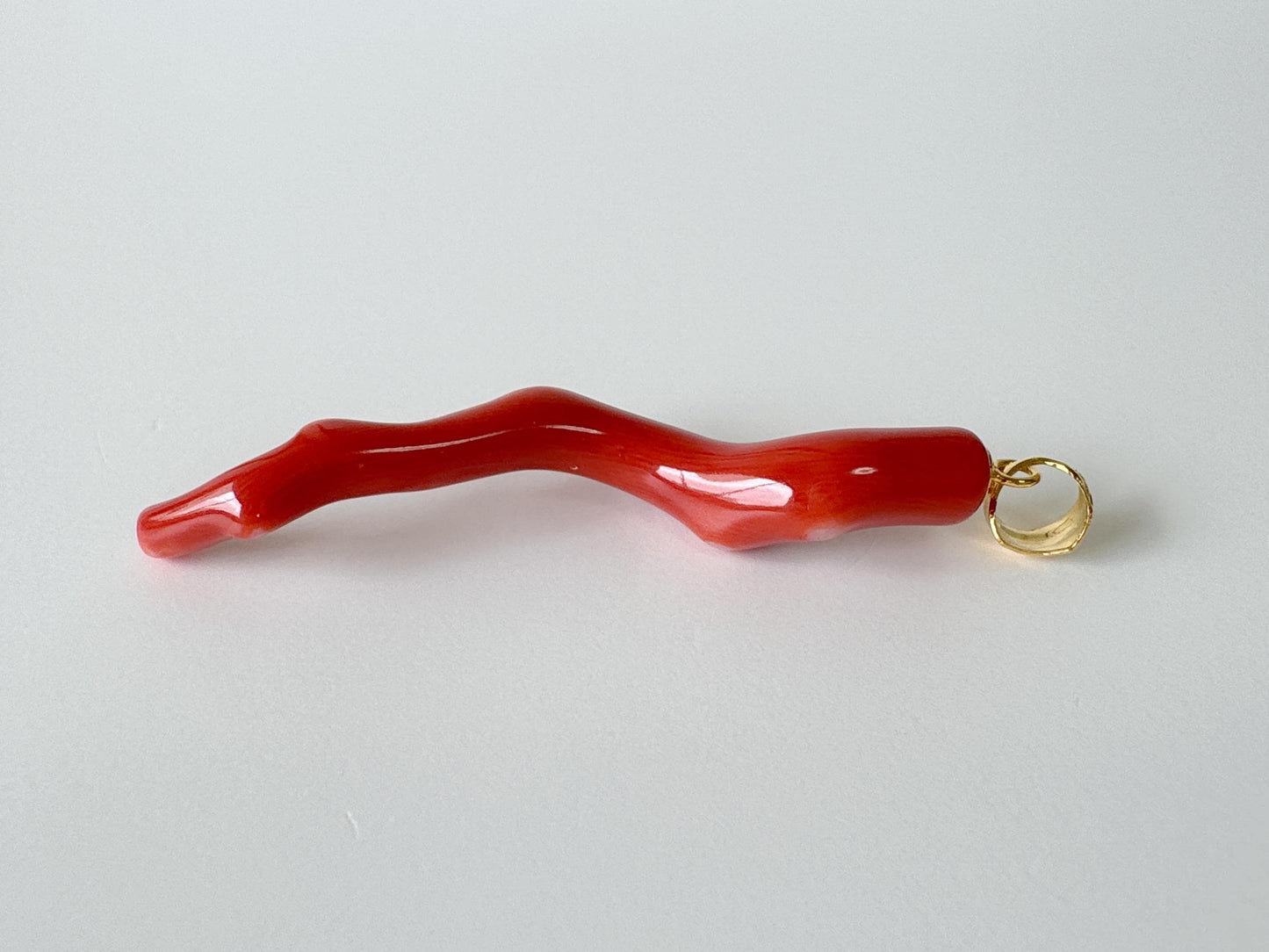 Natural Momo coral branch pendant, 50mm, Natural Japanese dark orange/Vermilion color coral branch pendant, Silver (Gold-Plated) bail