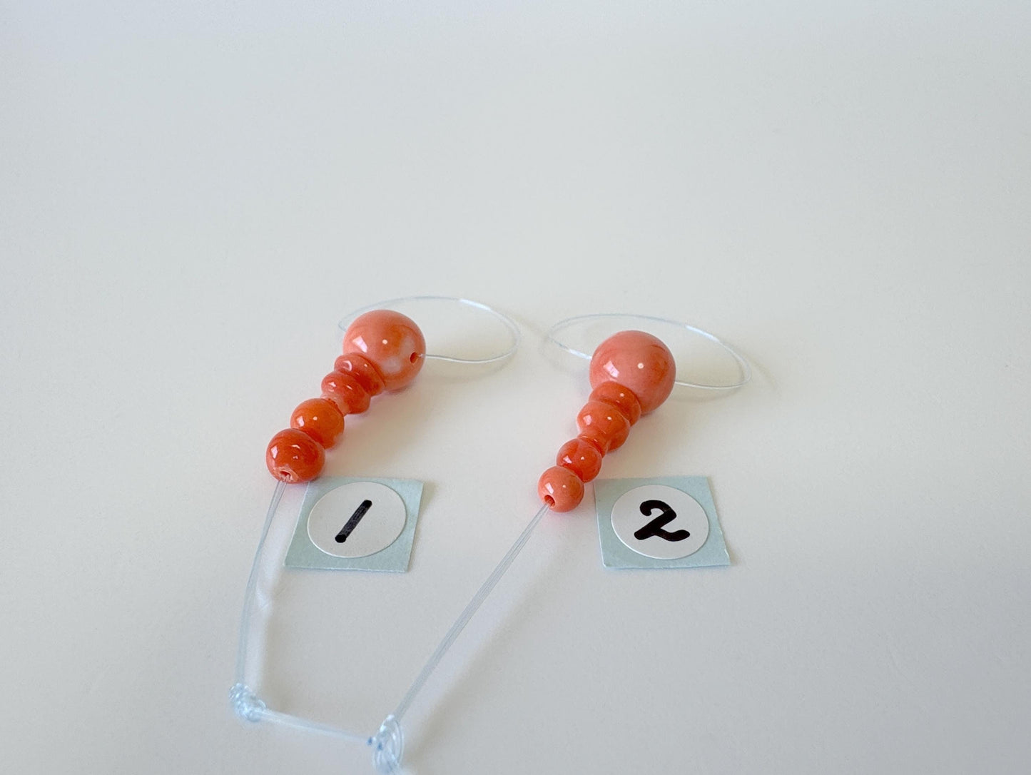 Natural Japanese Momo Coral Guru beads Three holes T beads & cone, Natural Orange color, Mala making beads, For jewelry making, Prayer beads