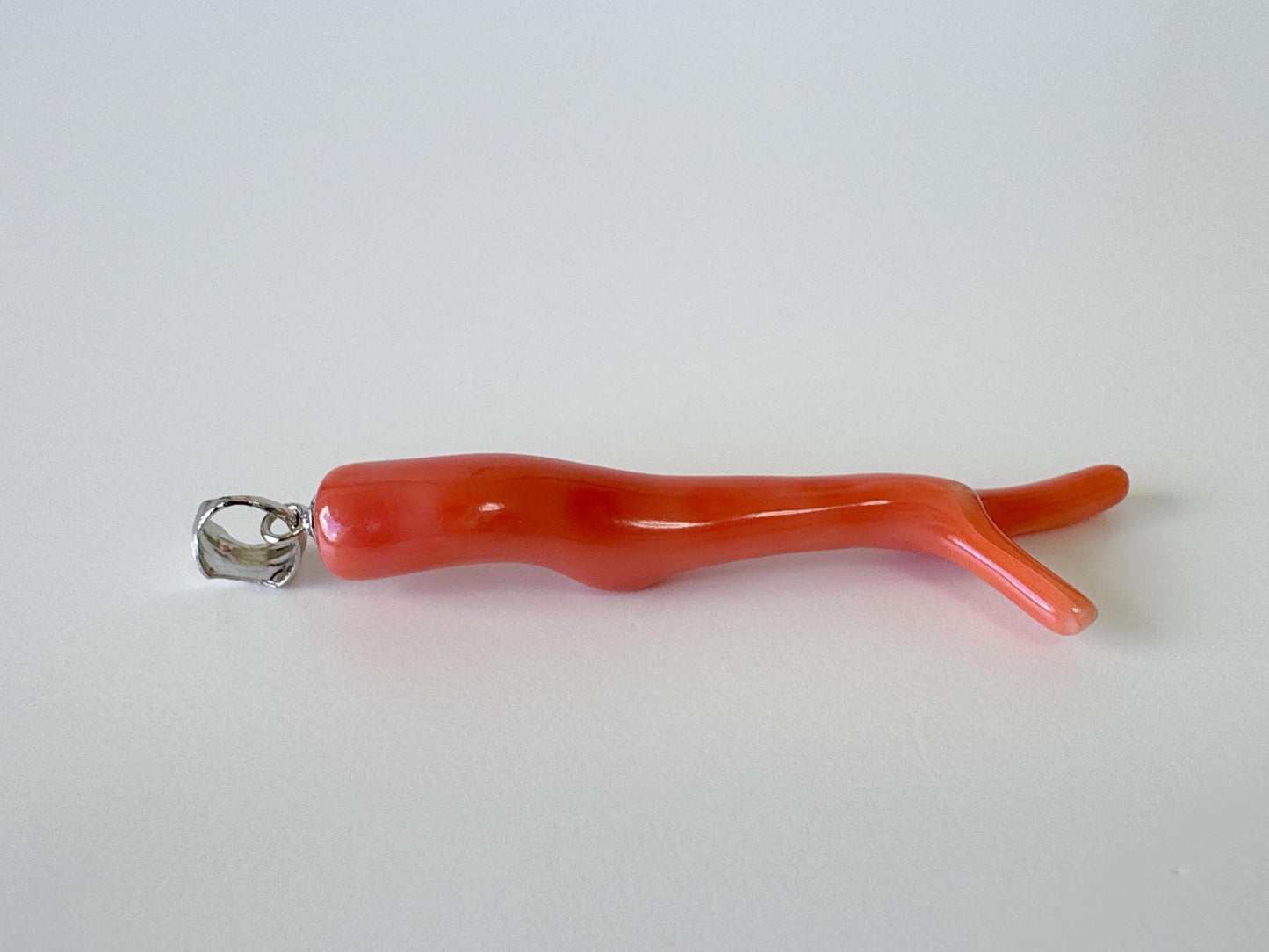Natural Deep Sea Coral Branch Pendant, 49mm, Natural Orange/Pink color coral branch pendant, Silver (Rhodium-Plated) bail