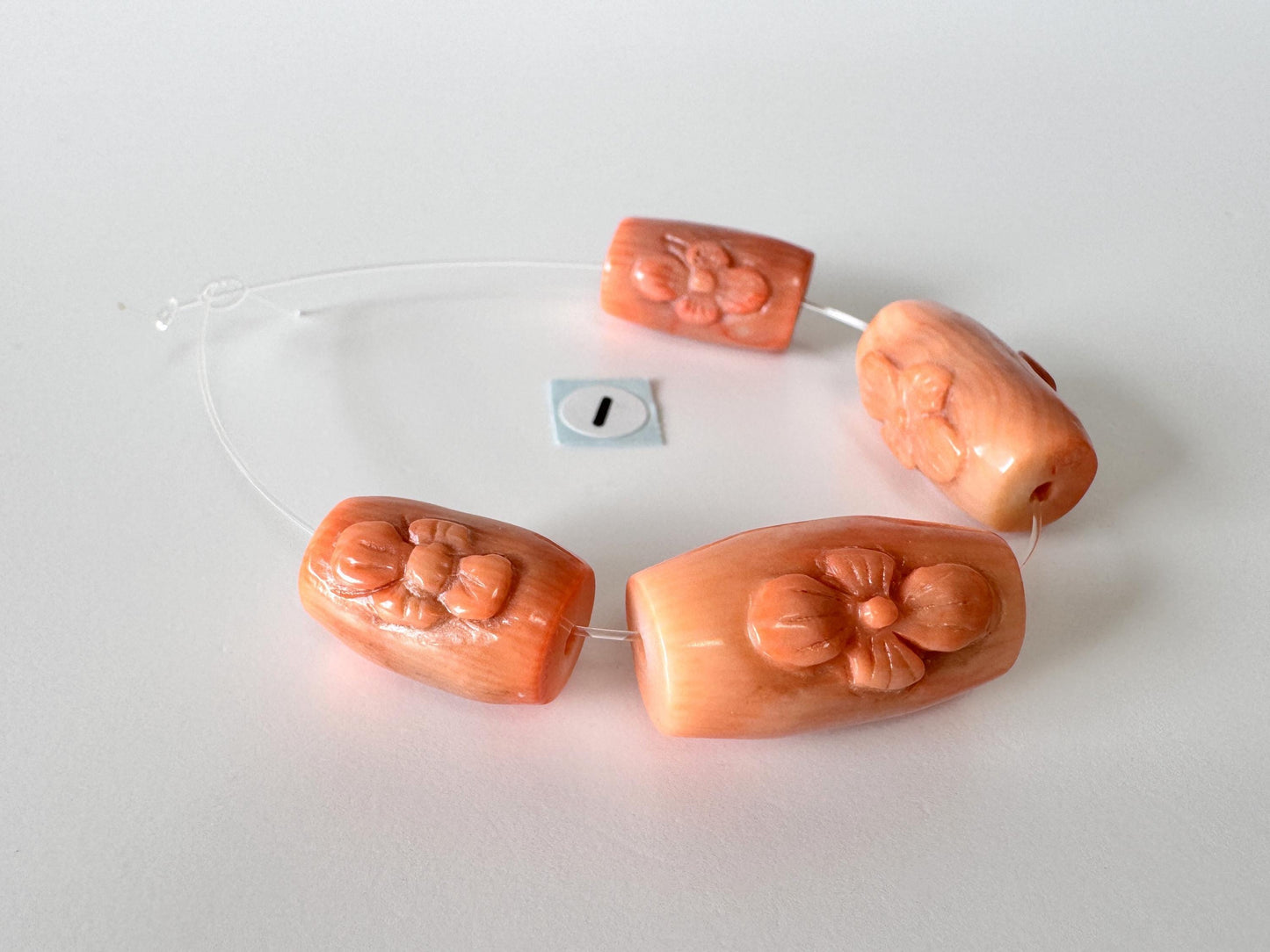 Orange Bamboo Coral Short Strand Beads, Set of 4 pcs., Flower-Carved Cylinder Shaped Beads, Orange Sea Bamboo, price per strand (dyed)
