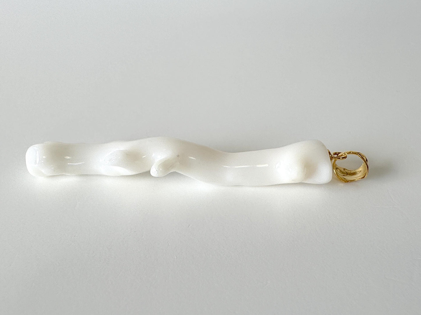 Natural Japanese White Coral Branch Pendant, 55mm, Natural White color genuine precious coral, Silver Bail (Gold-Plated)