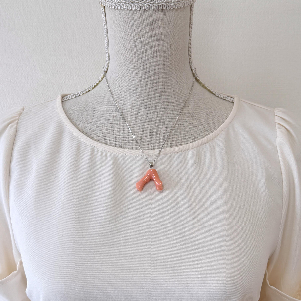 Coral Branch Pendant: Natural Orange Pink Deep Sea Coral, Silver Rhodium-Plated Bail | 22mm, Jewelry Accessory