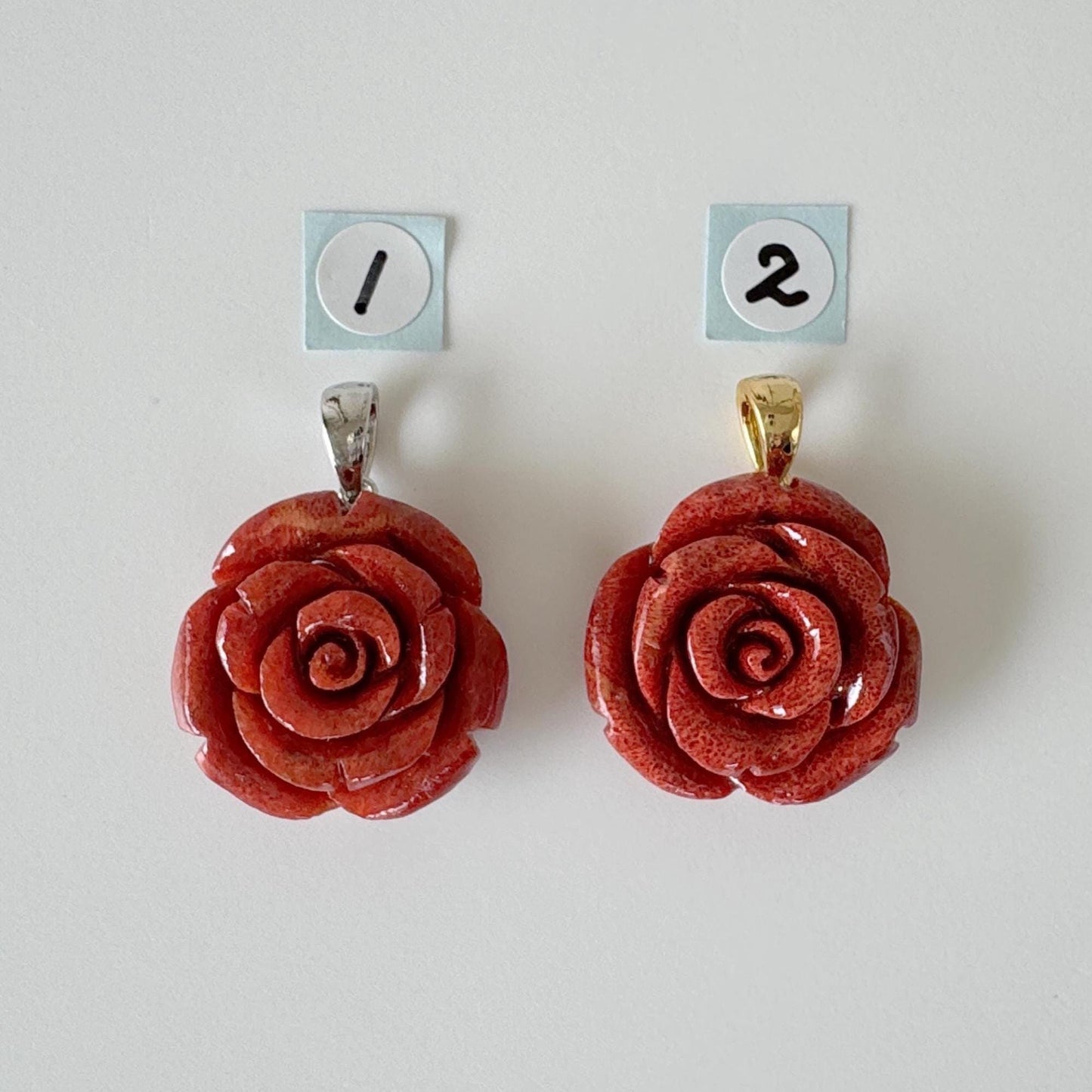 Natural sponge coral rose pendant 20mm, Red color, Brass bail, Price per piece