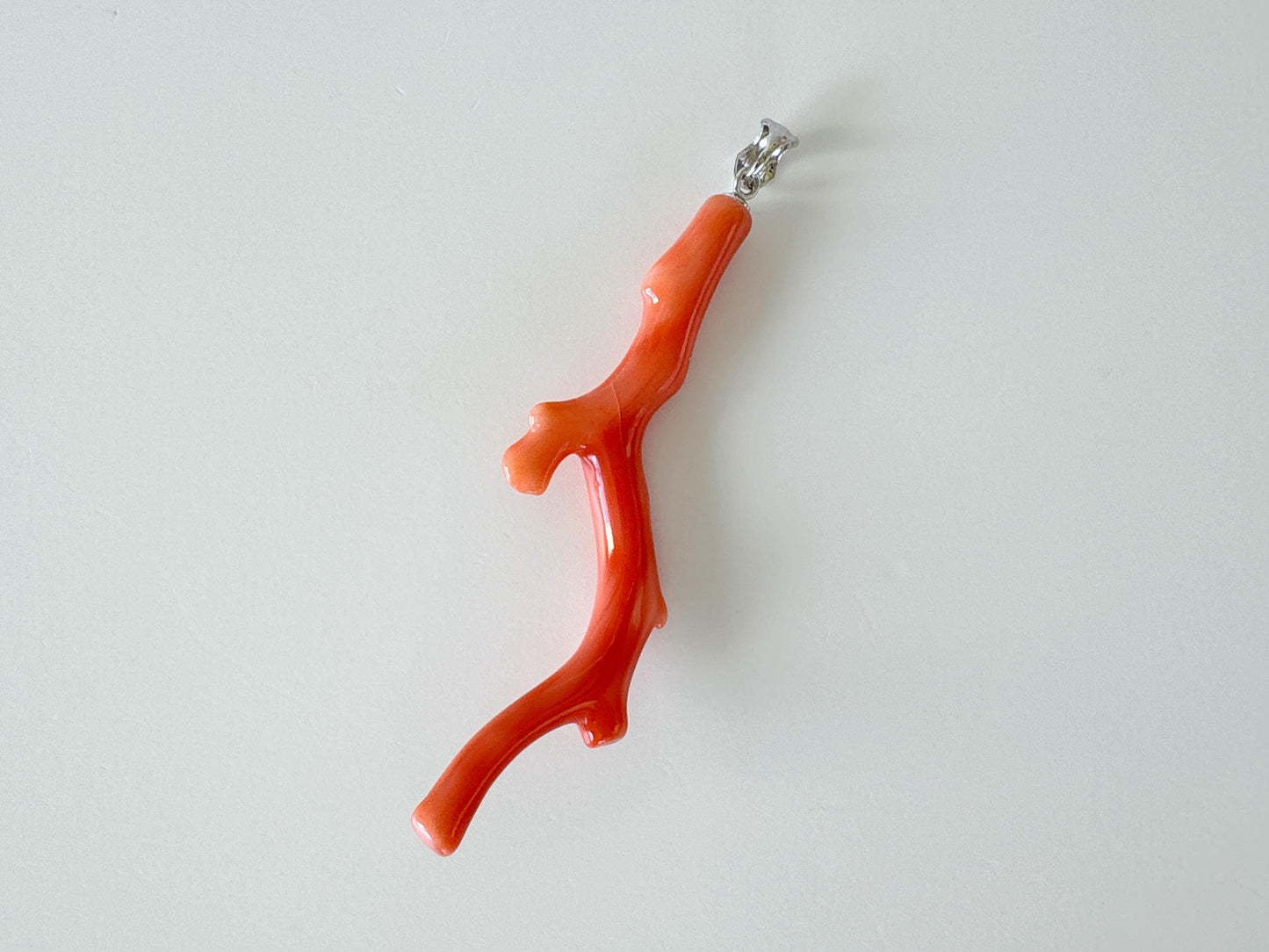 Natural Deep Sea Coral Branch Pendant, 55mm, Natural Orange/Pink color coral branch pendant, Silver (Rhodium-Plated) bail