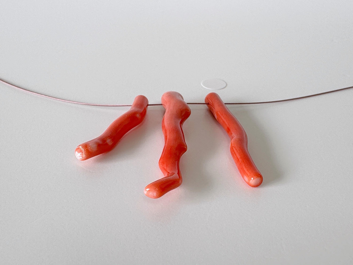 Natural Japanese Momo Coral branches, Set of 3pcs, Natural Orange Color, Side Full-Hole, Genuine Precious Coral, for Jewelry Making