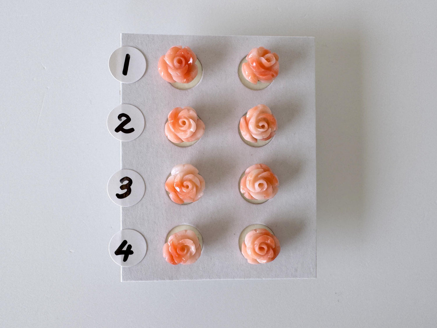 Hand-Carved Coral Rose Stud Earrings: Titanium Posts, Pink-Orange Genuine Coral