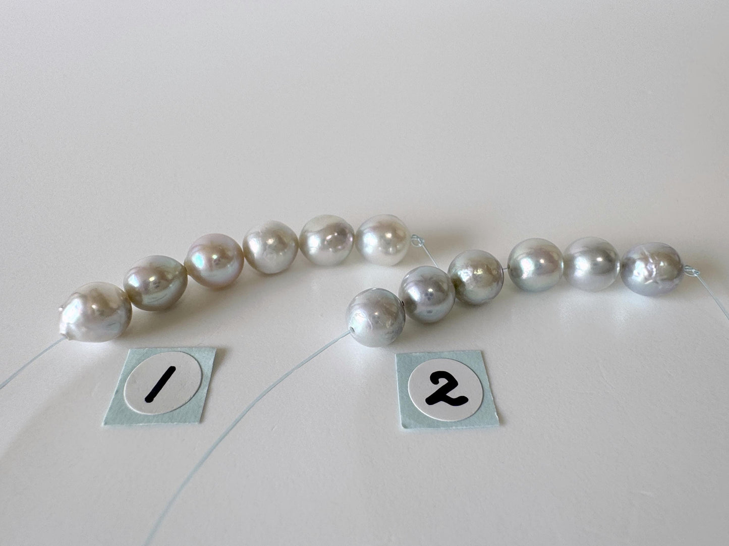 Japanese Blue/Silver color (cobalt treated) Akoya Pearl Beads, 6.5-7mm, Mini Strand, Short Strand of 6 Pieces, Cultured in Sea Water