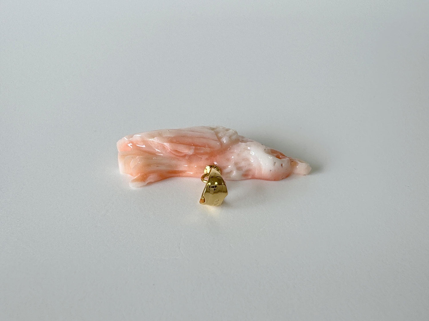 Natural Deep Sea Coral Bird Carving Pendant, Natural Pink Color Coral, Silver (Gold-plated) Bail, Hand Carved
