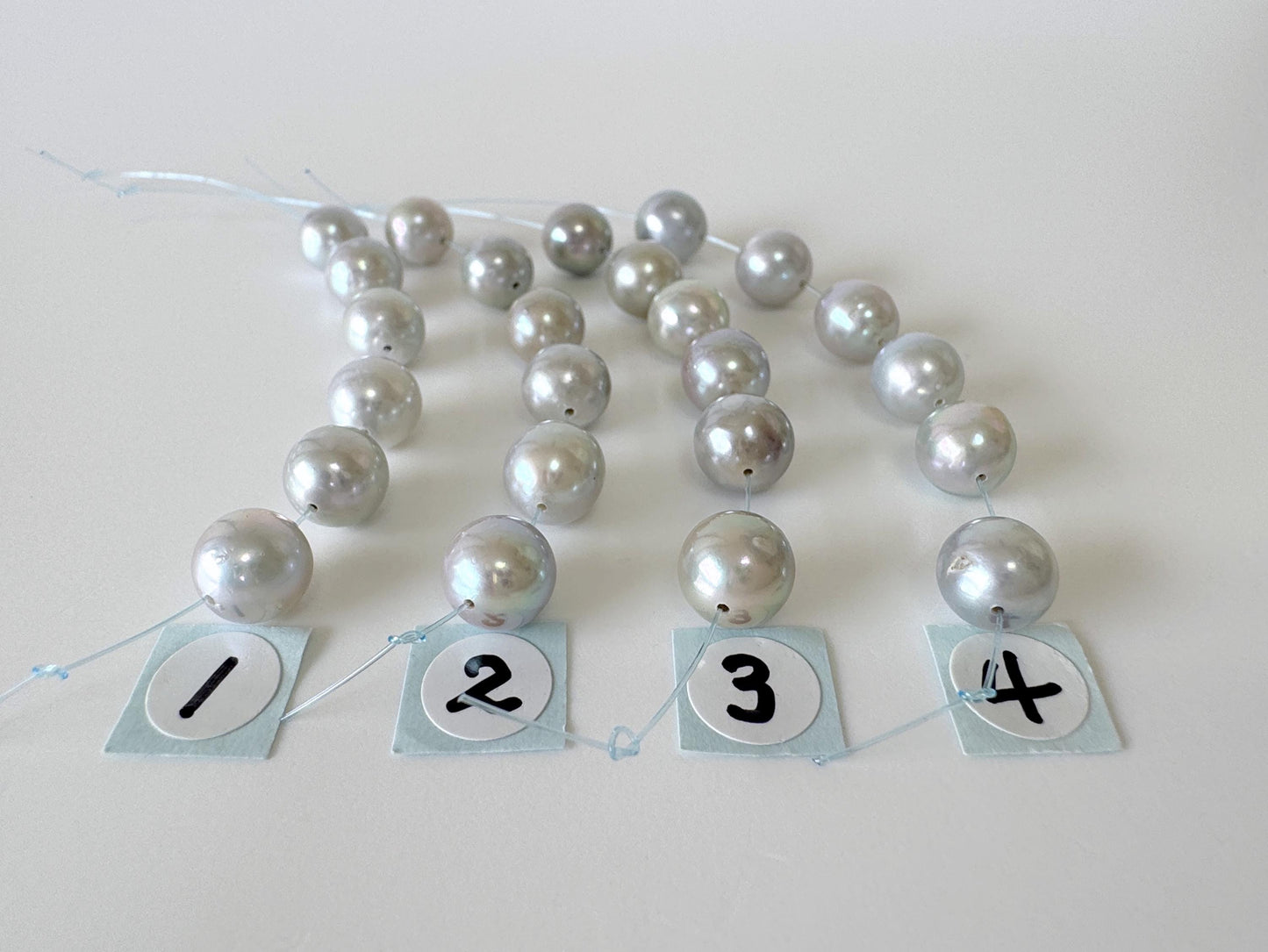 Japanese Blue/Silver color (cobalt treated) Akoya Pearl Beads, 7-7.5mm, Mini Strand, Short Strand of 6 Pieces, Cultured in Sea Water