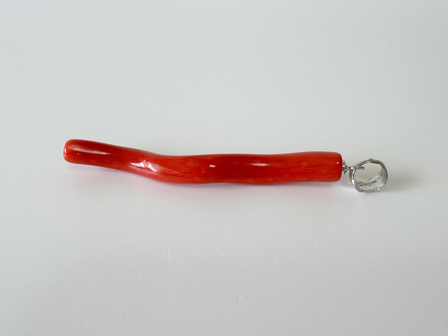 Natural Momo coral branch pendant, 49mm, Natural Japanese Orange color coral branch pendant, Silver (Rhodium-Plated) bail