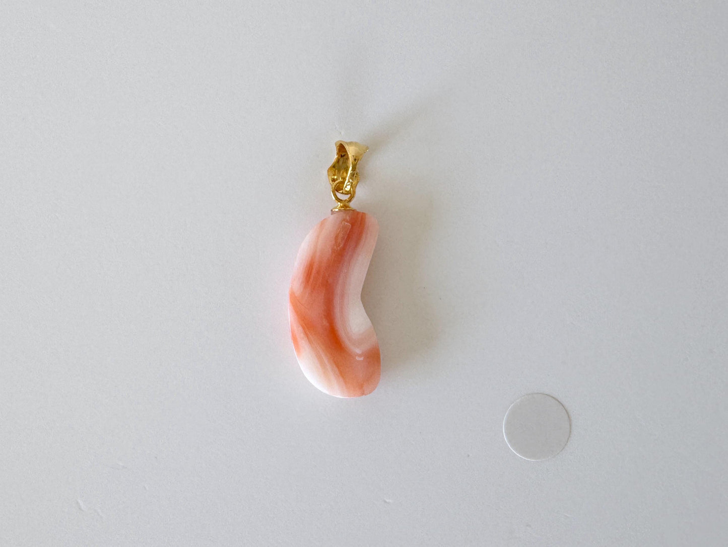 Natural Deep Sea Coral Unique Shaped Pendant, 21.3x9.6mm, Natural Pink/Orange color coral, Silver (Gold-Plated) bail