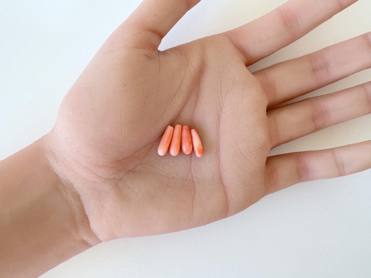 Natural Deep Sea Coral Drop Loose, Pink Orange, Jewelry Making, 4 Pcs set, Hole on Top