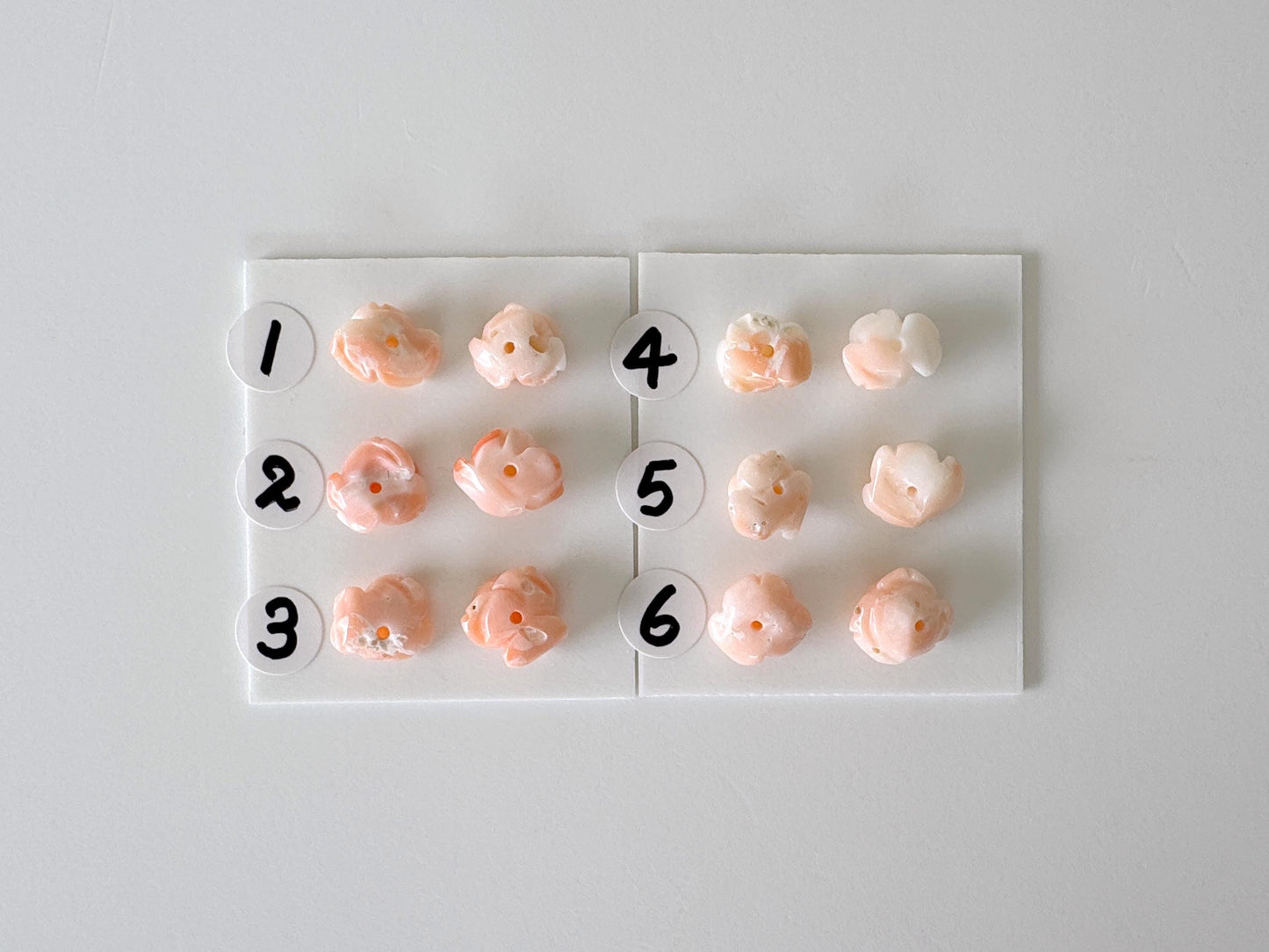Natural Deep Sea Coral Rose Carvings 7-9mm, Pink/Orange Roses, Natural color, Price per Pair, For Studs and Earrings, For Jewelry Making