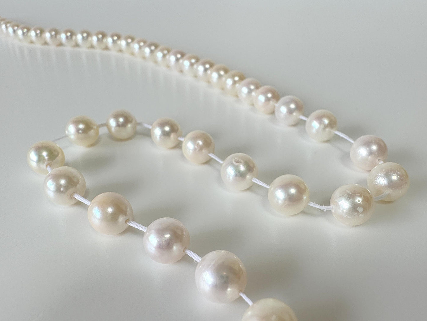 7-7.5mm Japanese White Akoya Pearl Beads, Genuine Akoya Pearl, Full Strand, 40cm , 15.7", Cultured Salt water pearl + Extra 5 pieces