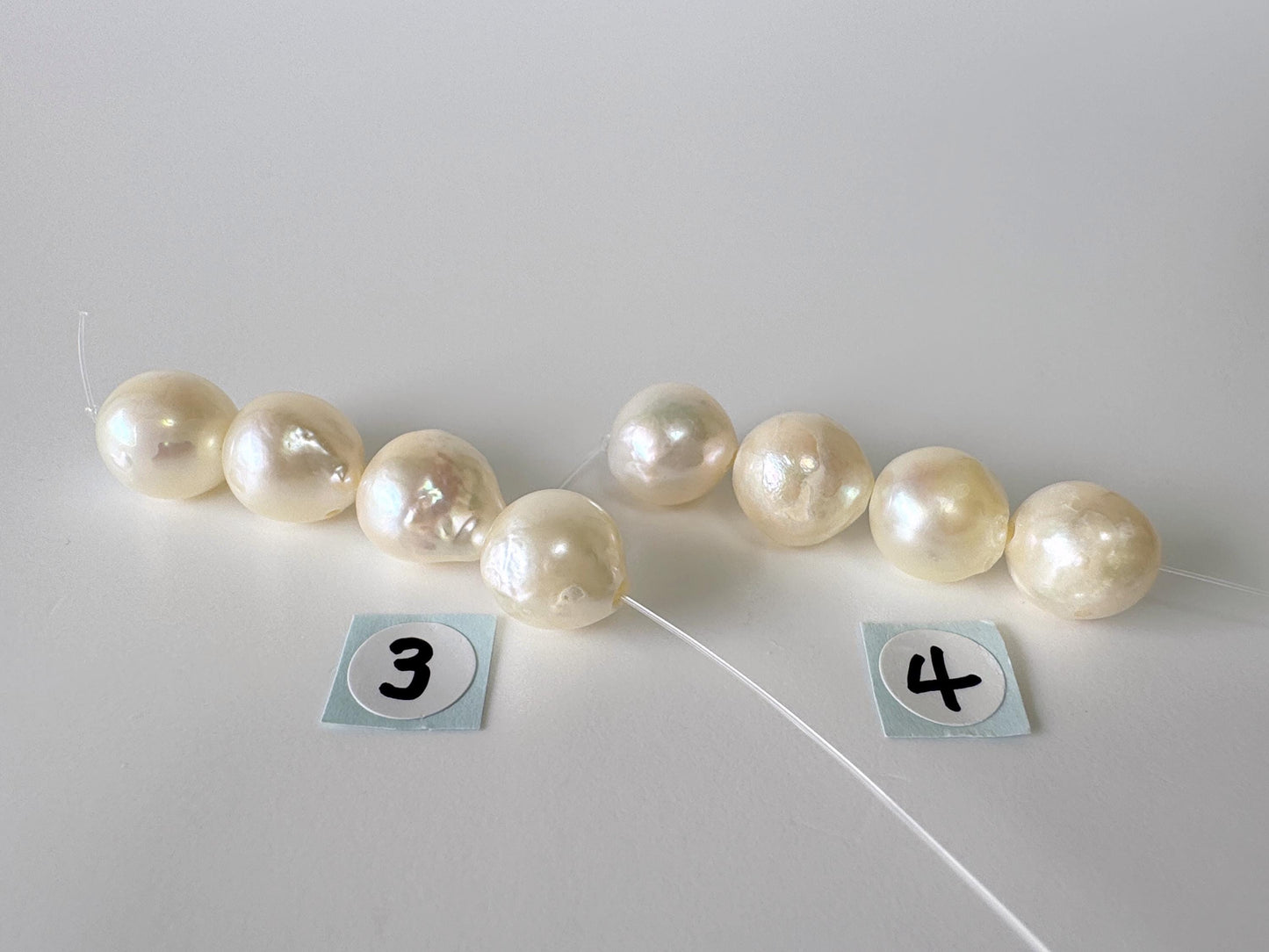 Japanese Cream White Akoya Pearl Beads, 9.5-9.9mm, Mini Strand, Short Strand, 4 Pieces, Genuine Akoya Pearl, Cultured in Sea Water