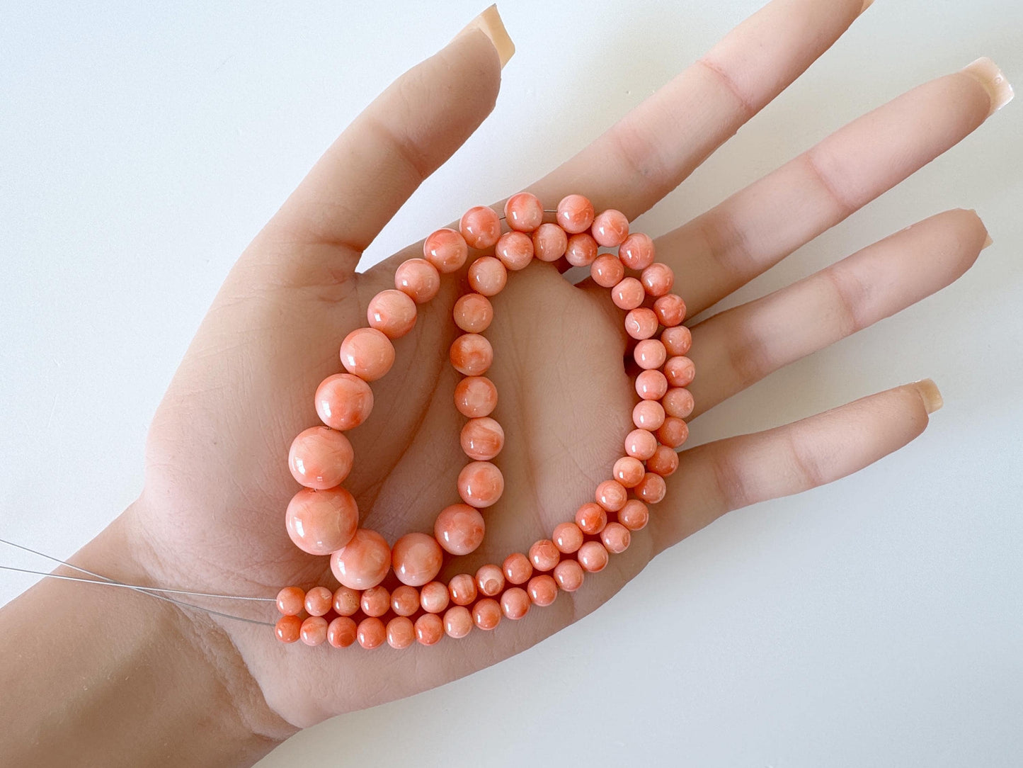 Natural Deep Sea Coral 4.5-11.3mm Round Beads Strand, Genuine Natural Pink / Orange Color, 40.5cm, 15.9in, For Jewelry Making