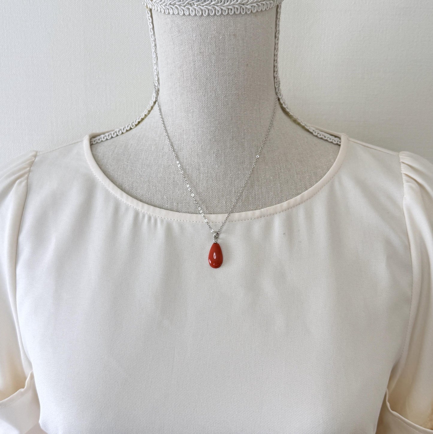 Orange Momo Coral Pendant - Natural Pear Shaped Coral Jewelry - Silver Bail (Rhodium-Plated), Genuine Material, 18x10.4mm