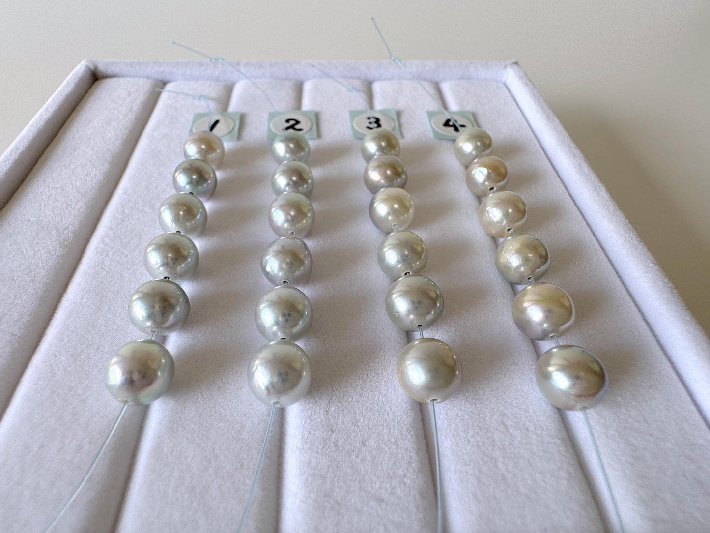 Japanese Blue/Silver color (cobalt treated) Akoya Pearl Beads, 6.5-7mm, Mini Strand, Short Strand of 6 Pieces, Cultured in Sea Water