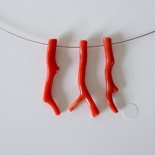 Natural Japanese Momo Coral branches, Set of 3pcs, Natural Orange Color, Side Full-Hole, Genuine Precious Coral, for Jewelry Making