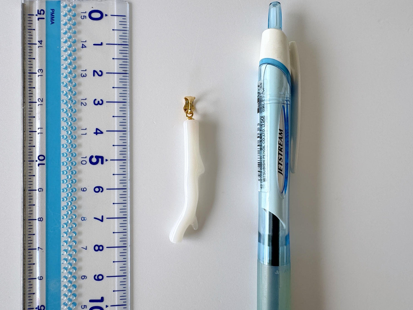 Natural Japanese White Coral Branch Pendant, 41mm, Natural White color genuine precious coral, Silver Bail (Gold-Plated)
