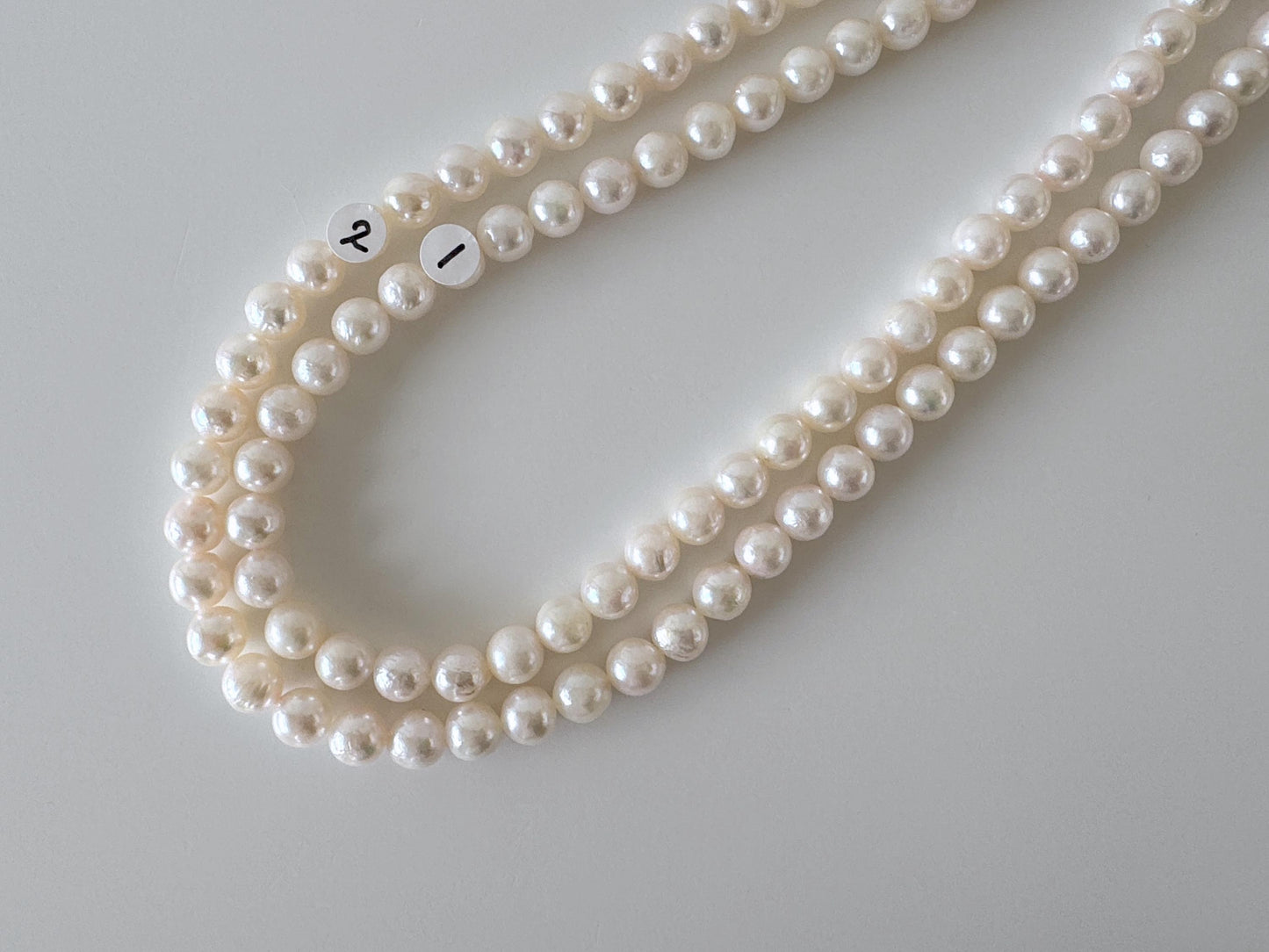 7.5-8mm Japanese White/Pink Akoya Pearl Beads, Genuine Akoya Pearl, Full Strand, 40cm , 15.7", Cultured Salt water pearl