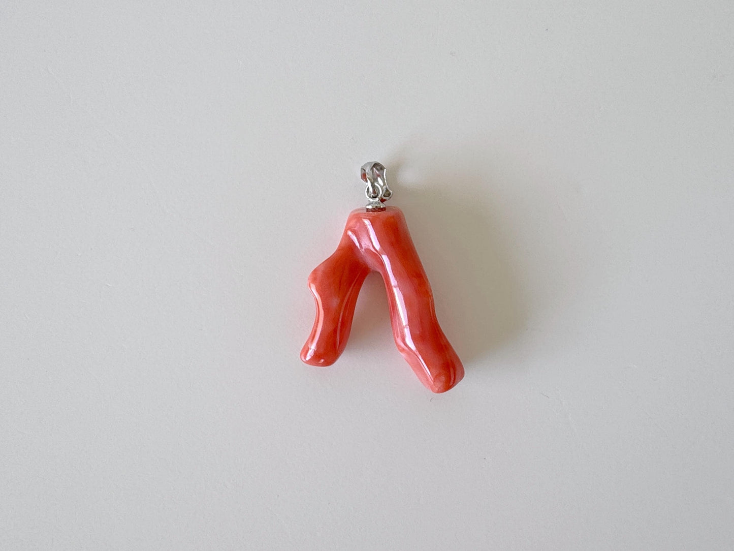 Natural Deep Sea Coral Branch Pendant, 27mm, Natural Pink/Ornge color coral branch pendant, Silver (Rhodium-Plated) bail