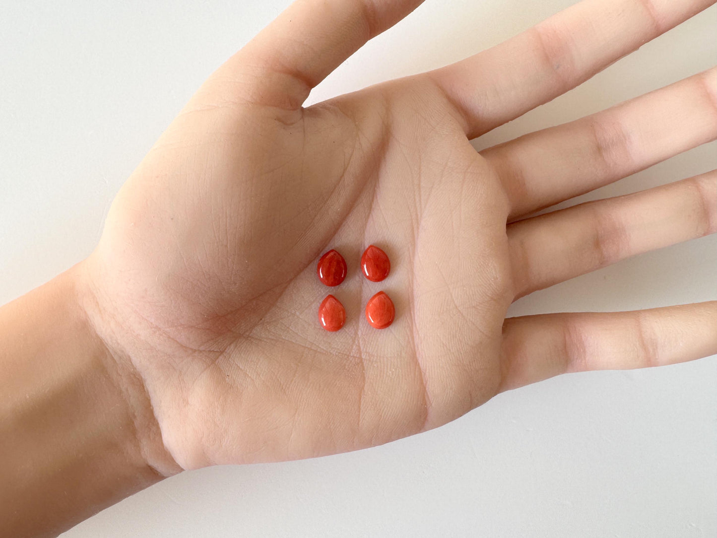 Value-priced, Natural red Mediterranean coral loose Pear shape cabochon for a set of 4pcs, For jewelry making, Natural color