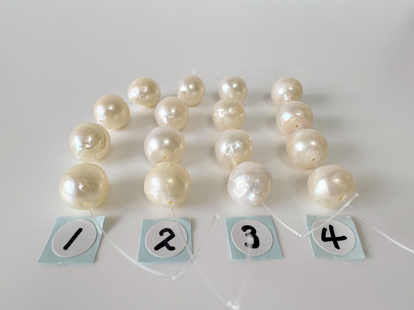 Japanese Cream White Akoya Pearl Beads, 9.5-9.9mm, Mini Strand, Short Strand, 4 Pieces, Genuine Akoya Pearl, Cultured in Sea Water