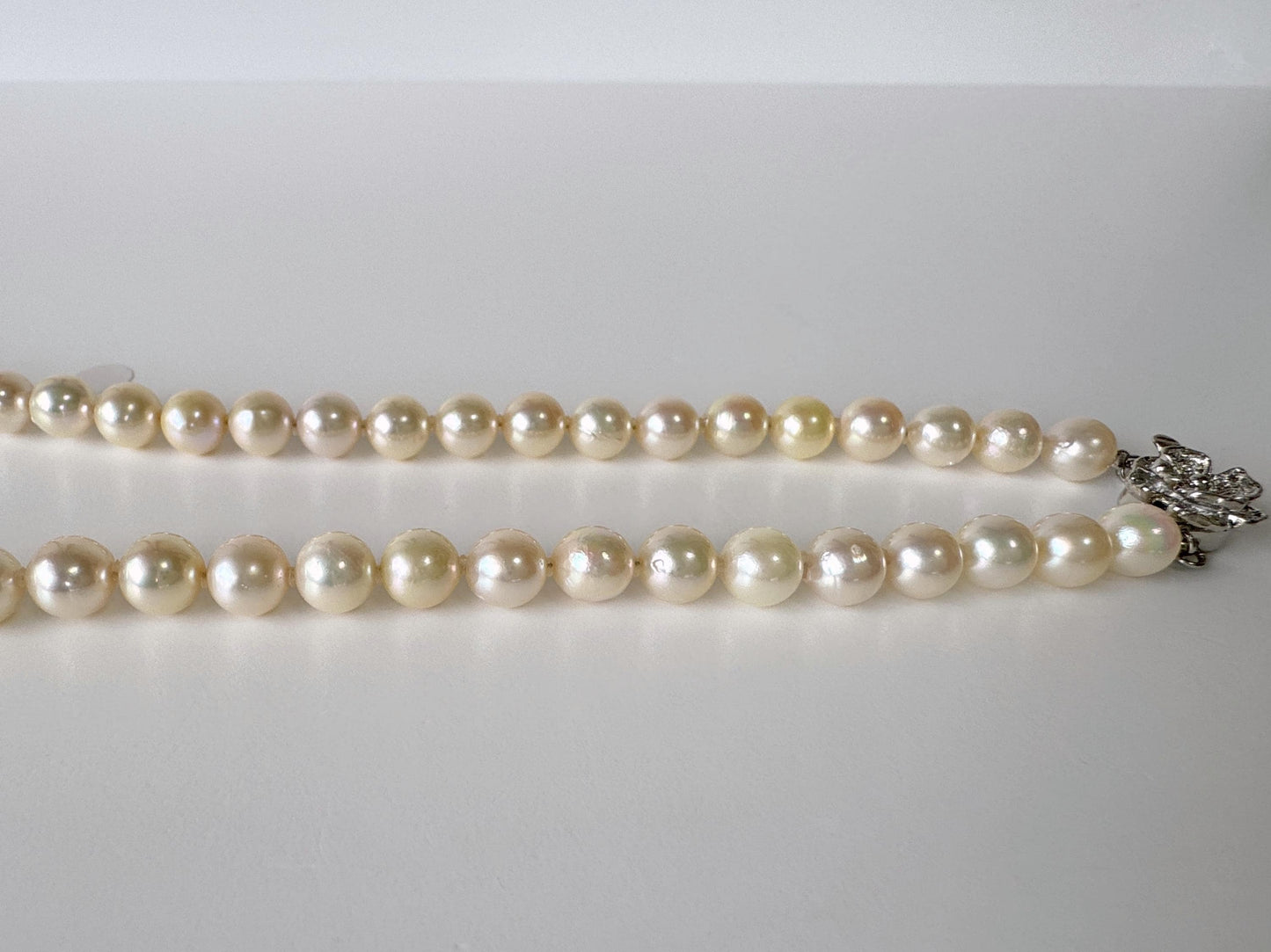 Necklace, 7-7.9mm Japanese Cream White Akoya Pearl Necklace with Silver Clasp, Genuine Akoya Pearl, 45cm, 17.7in, Cultured Salt water pearl