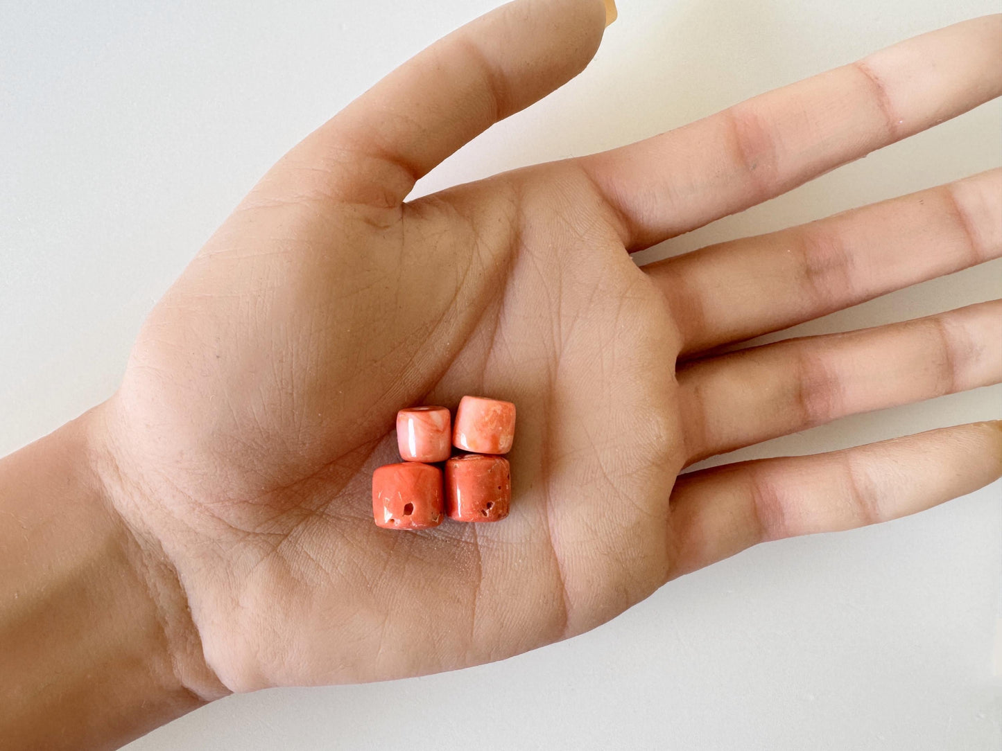 Momo Coral Cylinder Loose - Natural Orange Pink Japanese Coral Beads - Full Hole Drilled, Jewelry Making, Set of 4