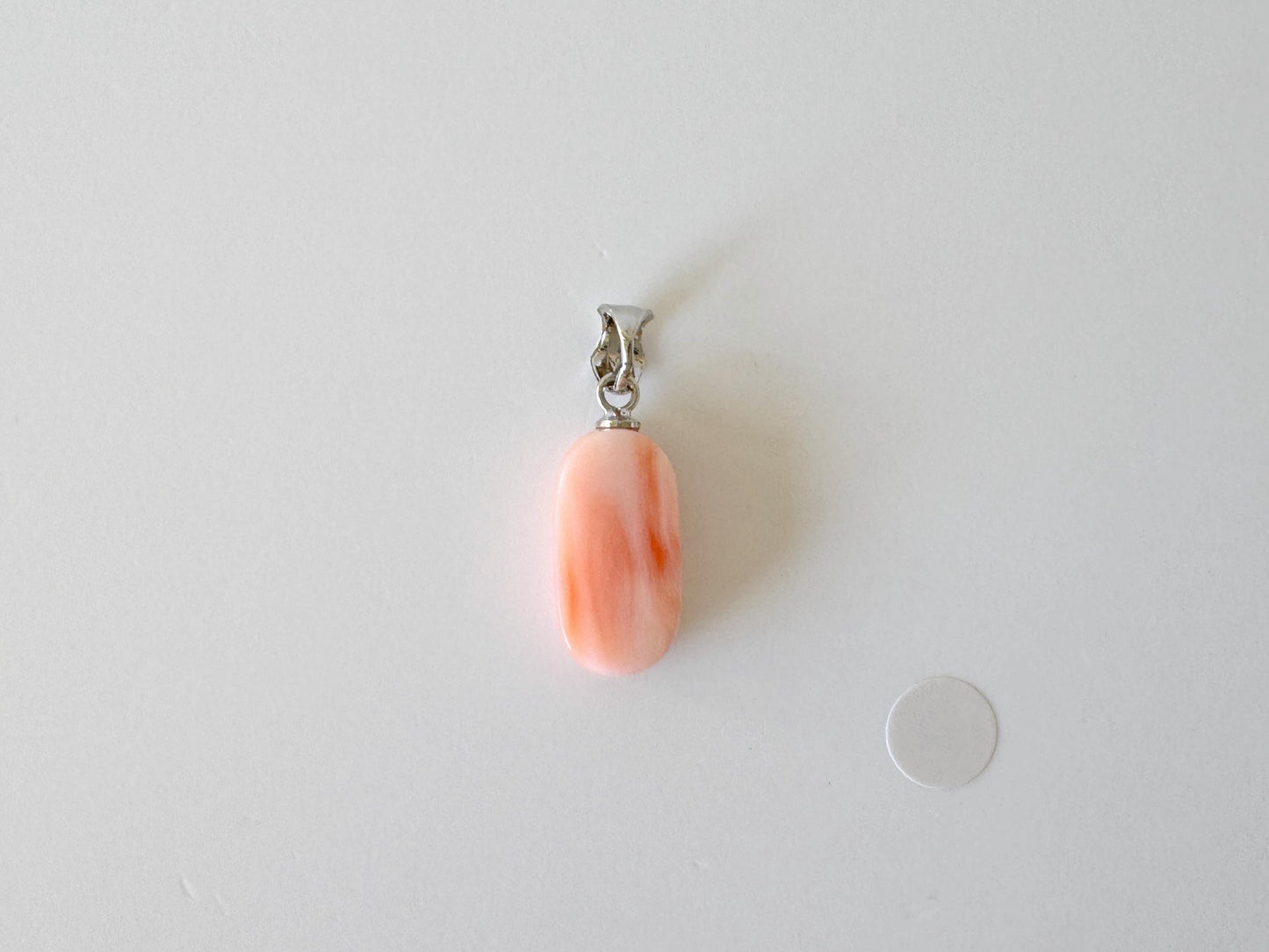 Natural Deep Sea Coral Oval Cabochon Pendant, 17x8.8mm, Natural Pink/Orange color coral, Silver (Rhodium-Plated) bail