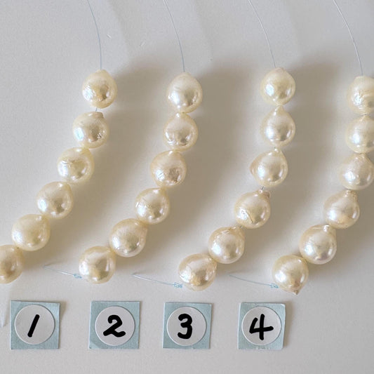 Japanese Cream White/Off-white Akoya Pearl Beads, 7-7.5mm, Mini Strand, Short Strand, 6 Pieces, Genuine Akoya Pearl, Cultured in Sea Water